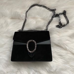 Faux Suede Mini Bag with Silver Buckle